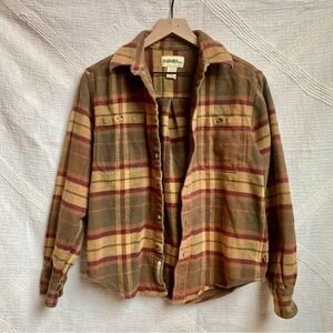 Gander Mountain Yellow Brown Plaid Flannel Shirt Grunge Button Up Long Sleeve S
